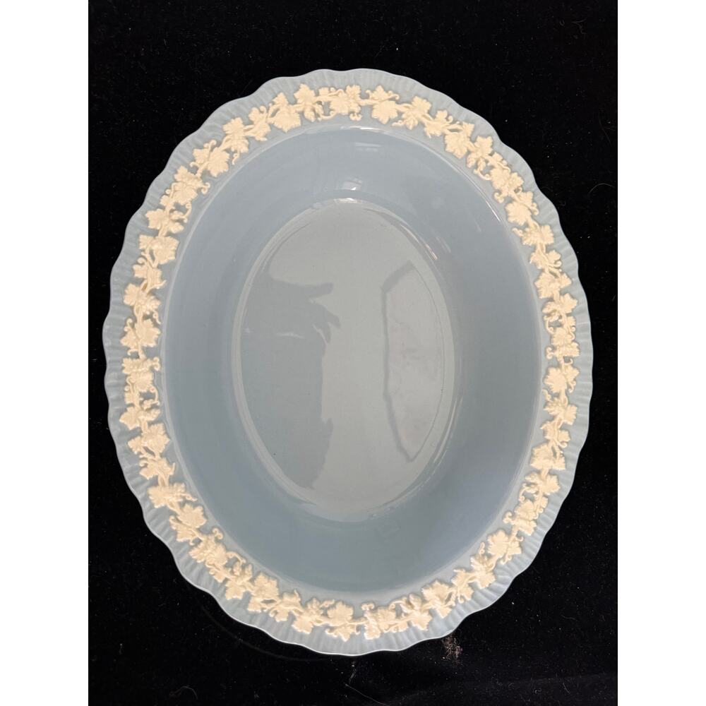 Wedgwood Queensware Embossed Cream on Lavender Oval Serving Bowl 9.5” England